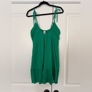 green linen mini dress